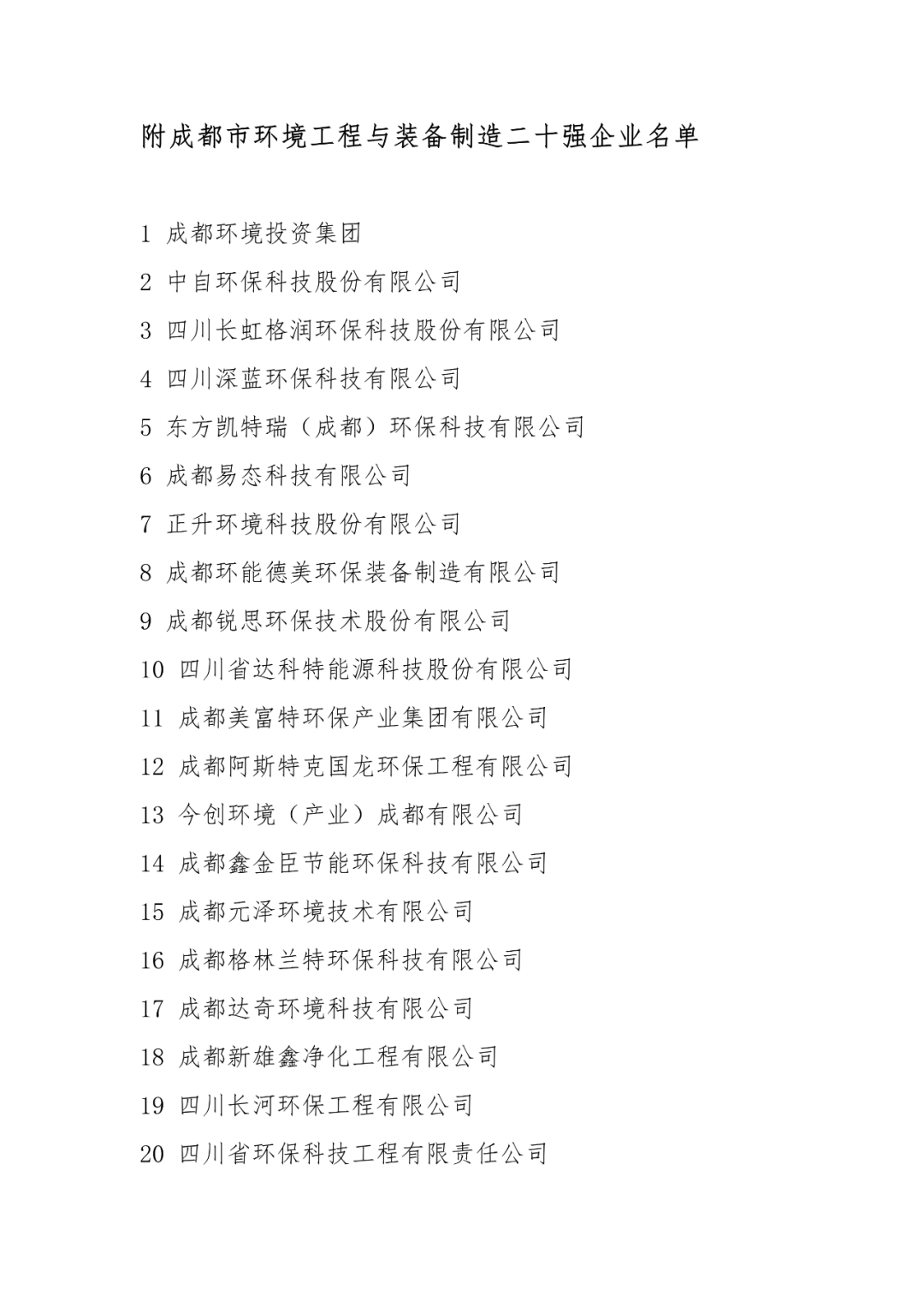 成都環(huán)保企業(yè)30強(qiáng)榜單出爐